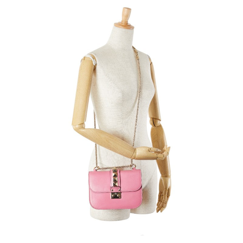 ヴァレンティノ ロックスタッズ チェーン ショルダーバッグ ピンク レザー レディース VALENTINO 【中古】