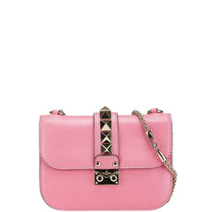 ヴァレンティノ ロックスタッズ チェーン ショルダーバッグ ピンク レザー レディース VALENTINO 【中古】