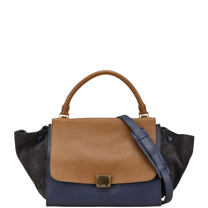 セリーヌ トラペーズ トリコロール ハンドバッグ ショルダーバッグ 2WAY ブラウン ブラック ネイビー レザー スエード レディース CELINE 【中古】
