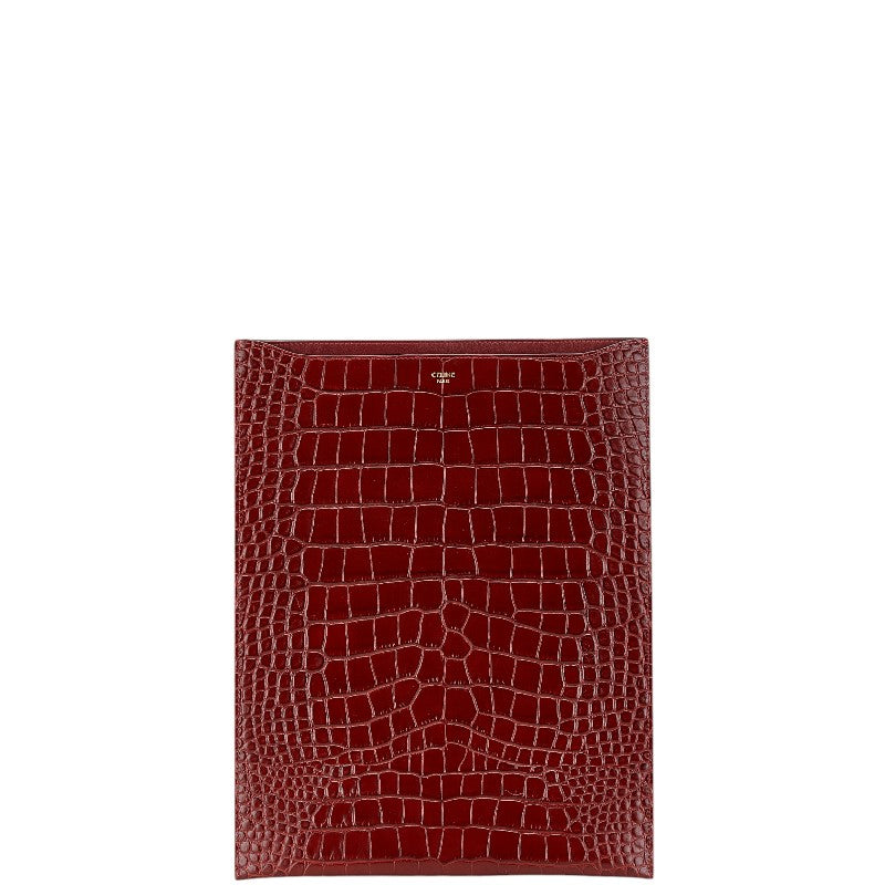 セリーヌ クロコ 型押し タブレットケース バーガンディ ワインレッド レザー レディース CELINE 【中古】