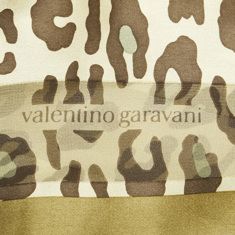 ヴァレンティノ 豹柄 レオパード スカーフ カーキグリーン シルク レディース VALENTINO 【中古】