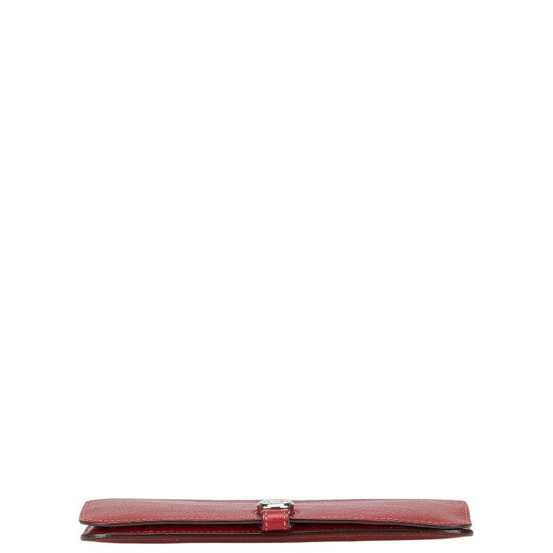 エルメス ドゴンGM 長財布 レッド レザー レディース HERMES 【中古】