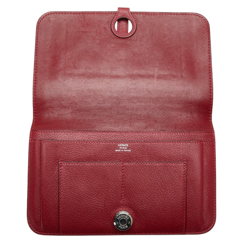 エルメス ドゴンGM 長財布 レッド レザー レディース HERMES 【中古】
