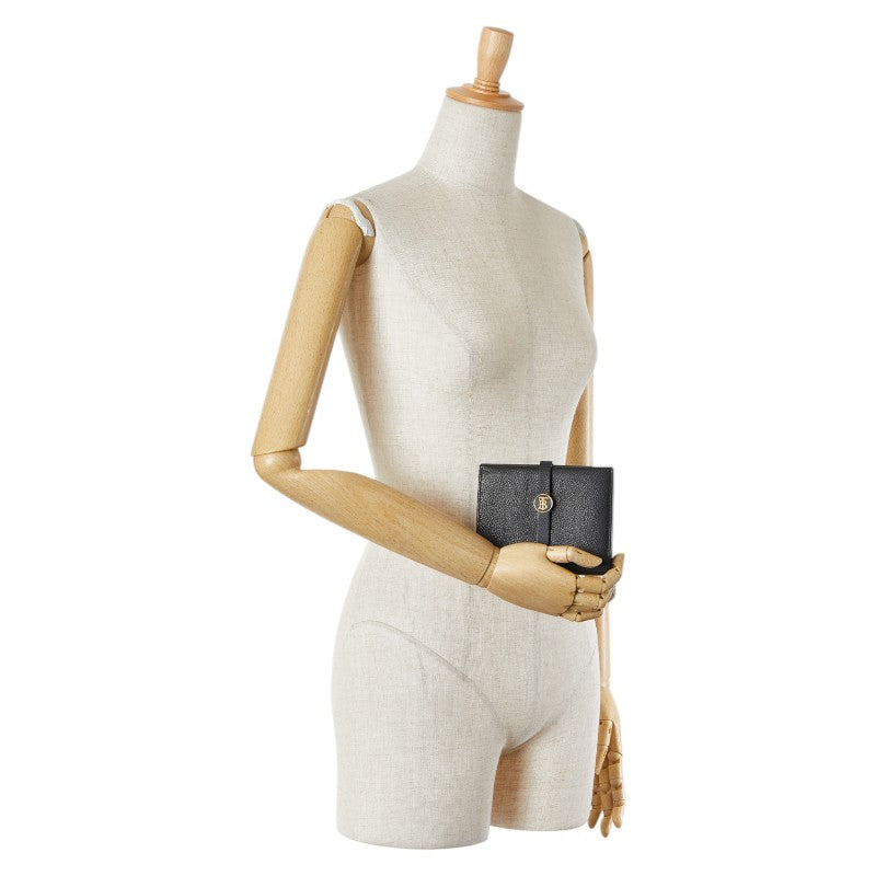 バーバリー TBロゴ 二つ折り財布 ブラック レザー レディース BURBERRY 【中古】