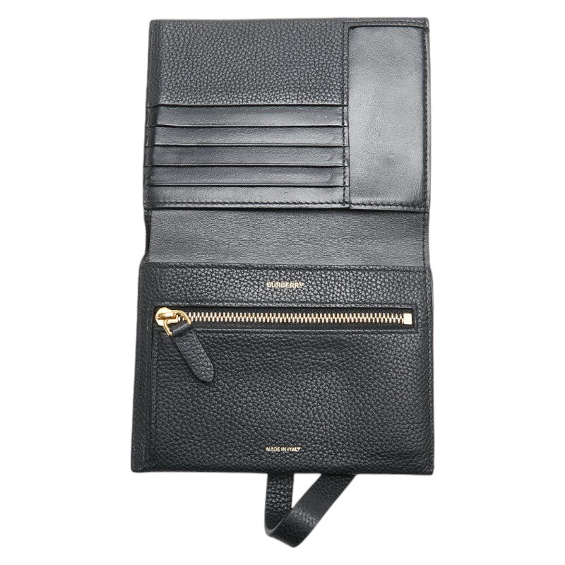 バーバリー TBロゴ 二つ折り財布 ブラック レザー レディース BURBERRY 【中古】