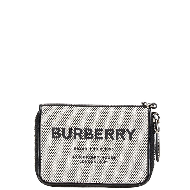 バーバリー ホースフェリー プリント コインケース カードケース ブラック ベージュ キャンバス レザー レディース BURBERRY 【中古】