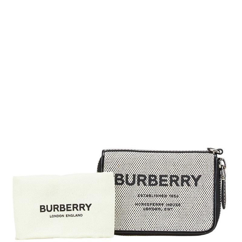 バーバリー ホースフェリー プリント コインケース カードケース ブラック ベージュ キャンバス レザー レディース BURBERRY 【中古】