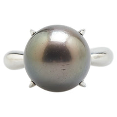 Pt900 プラチナ 黒蝶真珠 リング 指輪 レディース 11号 【中古】