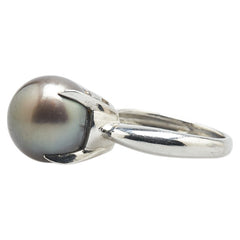 Pt900 プラチナ 黒蝶真珠 リング 指輪 レディース 11号 【中古】