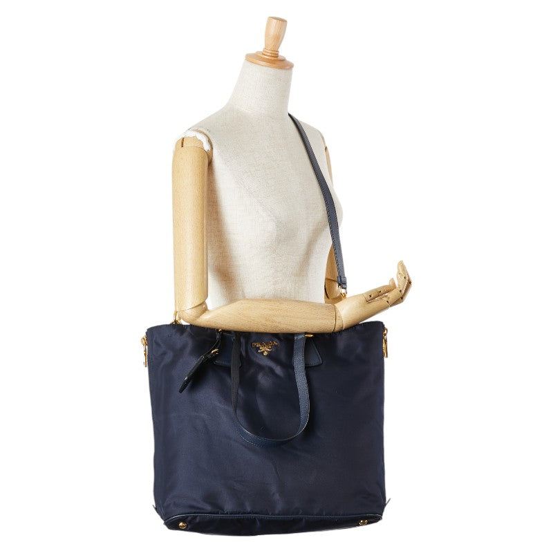 プラダ トートバッグ ショルダーバッグ 2WAY ネイビー ナイロン レザー レディース PRADA 【中古】