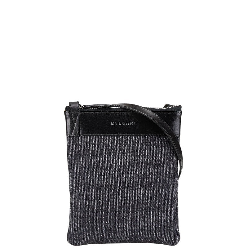 ブルガリ ロゴマニア ショルダーバッグ ブルー ブラック キャンバス レザー レディース BVLGARI 【中古】