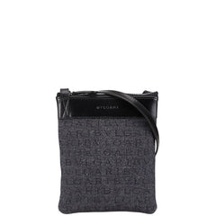 ブルガリ ロゴマニア ショルダーバッグ ブルー ブラック キャンバス レザー レディース BVLGARI 【中古】