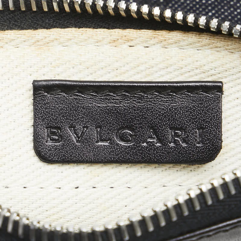 ブルガリ ロゴマニア ショルダーバッグ ブルー ブラック キャンバス レザー レディース BVLGARI 【中古】