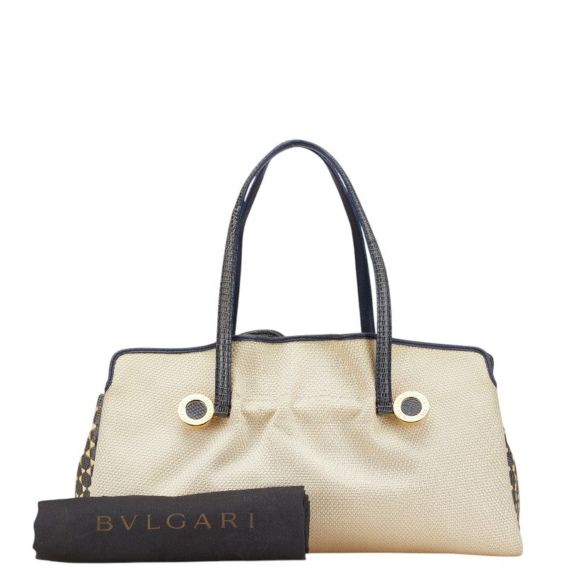 ブルガリ トートバッグ ショルダーバッグ ベージュ ネイビー キャンバス レザー レディース BVLGARI 【中古】