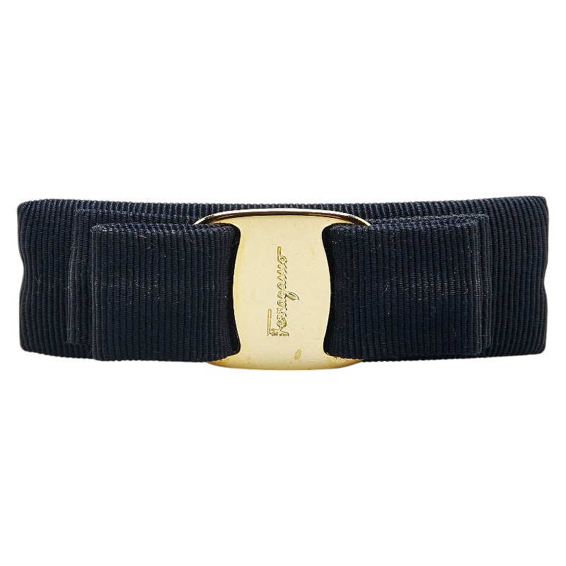 サルヴァトーレフェラガモ ヴァラリボン バレッタ ブラック ゴールド キャンバス メッキ レディース Salvatore Ferragamo 【中古】