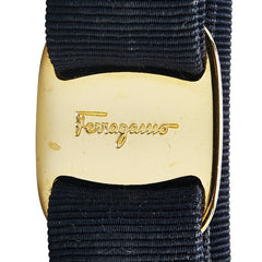 サルヴァトーレフェラガモ ヴァラリボン バレッタ ブラック ゴールド キャンバス メッキ レディース Salvatore Ferragamo 【中古】