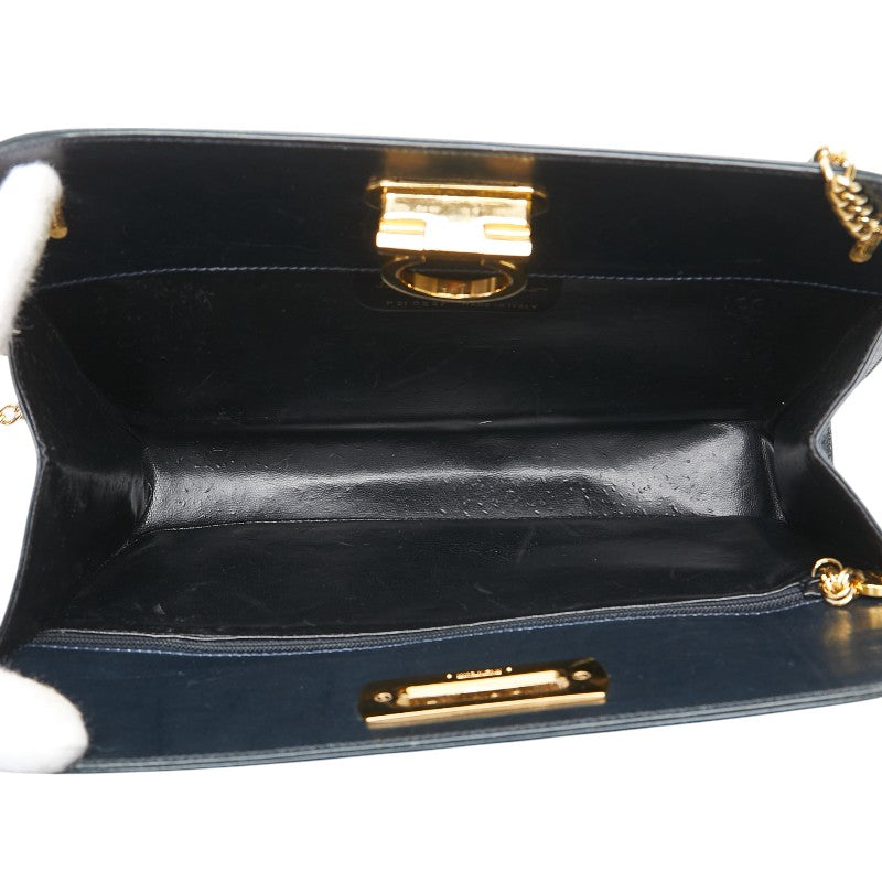 サルヴァトーレフェラガモ ガンチーニ チェーン 斜め掛け ショルダーバッグ P21 0587 ネイビー レザー レディース Salvatore Ferragamo 【中古】