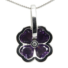 ノーブランド K18WG ホワイトゴールド Pt850 プラチナ コンビ アメシスト ダイヤ0.06ct クローバー 四つ葉 モチーフ ペンダントネックレス レディース no brand 【中古】
