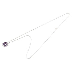 ノーブランド K18WG ホワイトゴールド Pt850 プラチナ コンビ アメシスト ダイヤ0.06ct クローバー 四つ葉 モチーフ ペンダントネックレス レディース no brand 【中古】