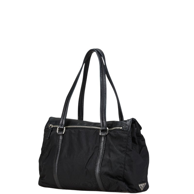 プラダ 三角ロゴプレート トートバッグ ショルダーバッグ ブラック ナイロン レザー レディース PRADA 【中古】