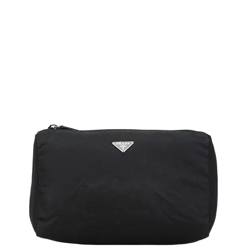 プラダ 三角ロゴプレート ポーチ ブラック ナイロン レディース PRADA 【中古】