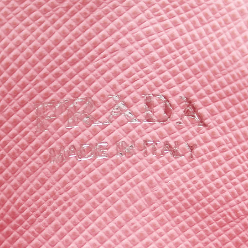 プラダ ドッグ 犬 イラスト カードケース コインケース 1TL360 ブラック ピンク サフィアーノ レザー レディース PRADA 【中古】