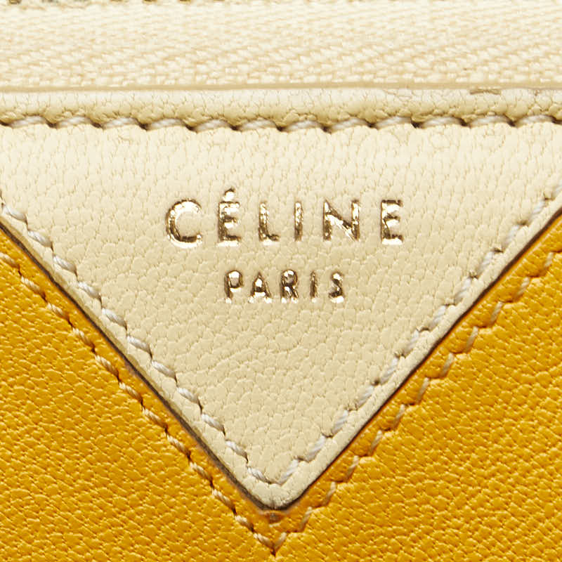 セリーヌ ロゴ 二つ折り財布 コンパクトウォレット ベージュ イエロー レザー レディース CELINE 【中古】