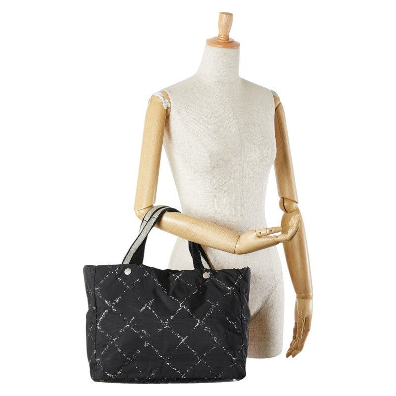 シャネル 旧トラベルライン ハンドバッグ トートバッグ ブラック ホワイト ナイロン レディース CHANEL 【中古】