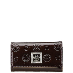 クレイサス 花柄 ラインストーン キーケース 4連 ブラウン エナメル レディース CLATHAS 【中古】