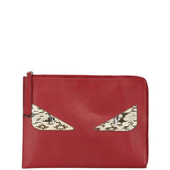 フェンディ バグズアイ モンスター クラッチバッグ 8M0370 レッド レザー パイソン メンズ FENDI 【中古】