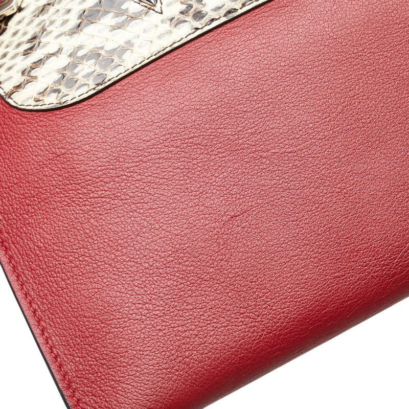 フェンディ バグズアイ モンスター クラッチバッグ 8M0370 レッド レザー パイソン メンズ FENDI 【中古】