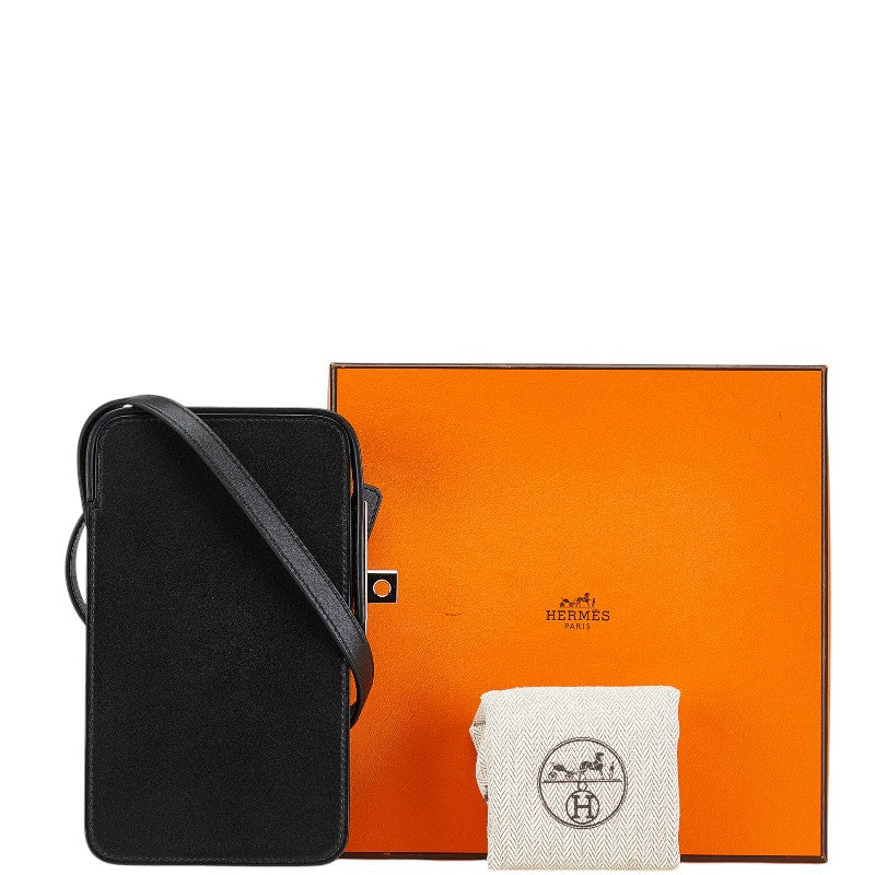 エルメス アカボックス 斜め掛け スマートフォンショルダーバッグ ブラック ボックスカーフ レディース HERMES 【中古】