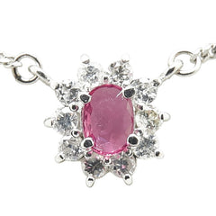 Pt850 プラチナ ルビー0.34ct ダイヤ0.32ct プチ ネックレス レディース 【中古】