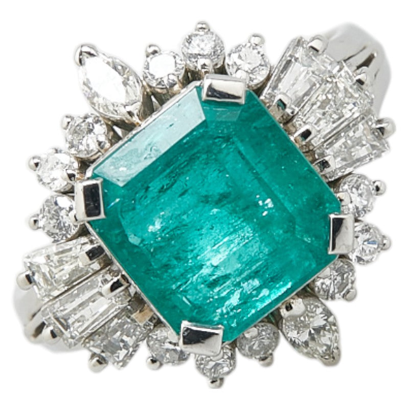 Pt900 プラチナ エメラルド2.54ct ダイヤ0.86ct リング 指輪 レディース 10号 【中古】