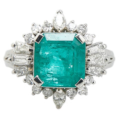 Pt900 プラチナ エメラルド2.54ct ダイヤ0.86ct リング 指輪 レディース 10号 【中古】