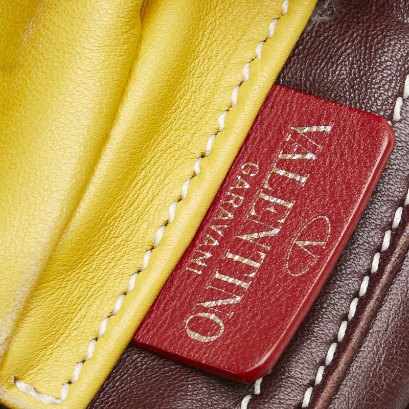 ヴァレンティノ ロックスタッズ 斜め掛け ショルダーバッグ ブラウン イエロー レザー レディース VALENTINO 【中古】