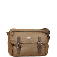 プラダ 三角ロゴプレート 斜め掛け ショルダーバッグ メッセンジャーバッグ BT6671 ブラウン ナイロン レザー レディース PRADA 【中古】