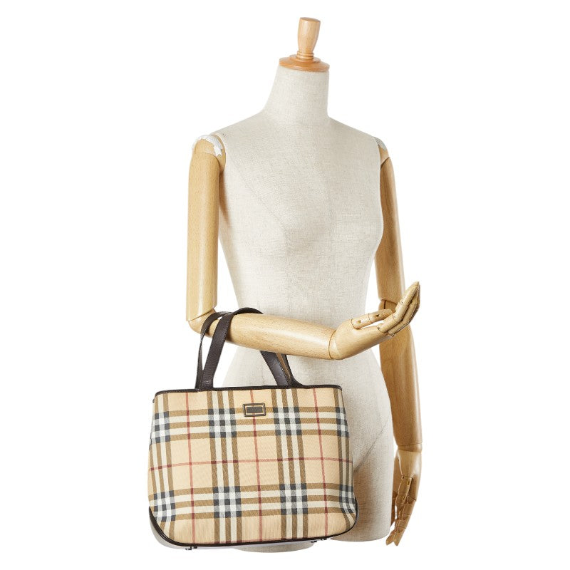 バーバリー ノバチェック ハンドバッグ トートバッグ ベージュ ブラウン PVC レザー レディース BURBERRY 【中古】