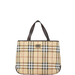 バーバリー ノバチェック ハンドバッグ トートバッグ ベージュ ブラウン PVC レザー レディース BURBERRY 【中古】
