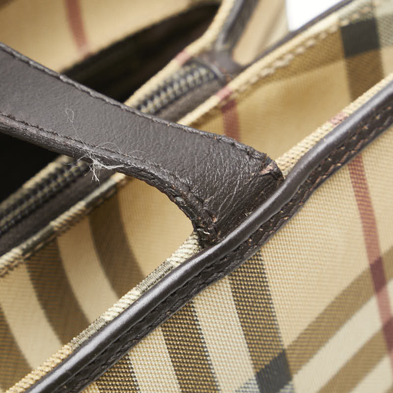 バーバリー ノバチェック ハンドバッグ トートバッグ ベージュ ブラウン PVC レザー レディース BURBERRY 【中古】