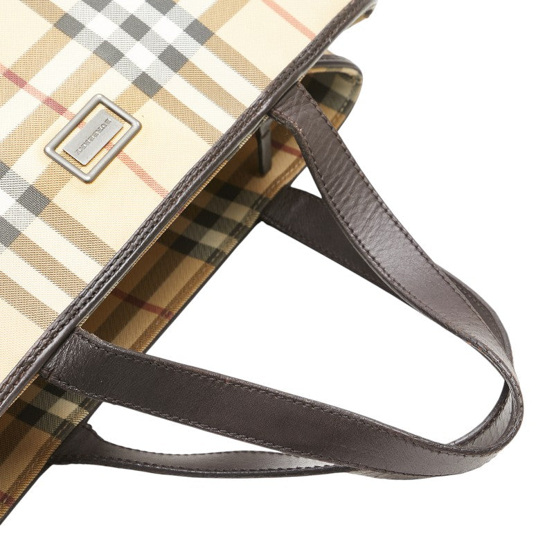 バーバリー ノバチェック ハンドバッグ トートバッグ ベージュ ブラウン PVC レザー レディース BURBERRY 【中古】