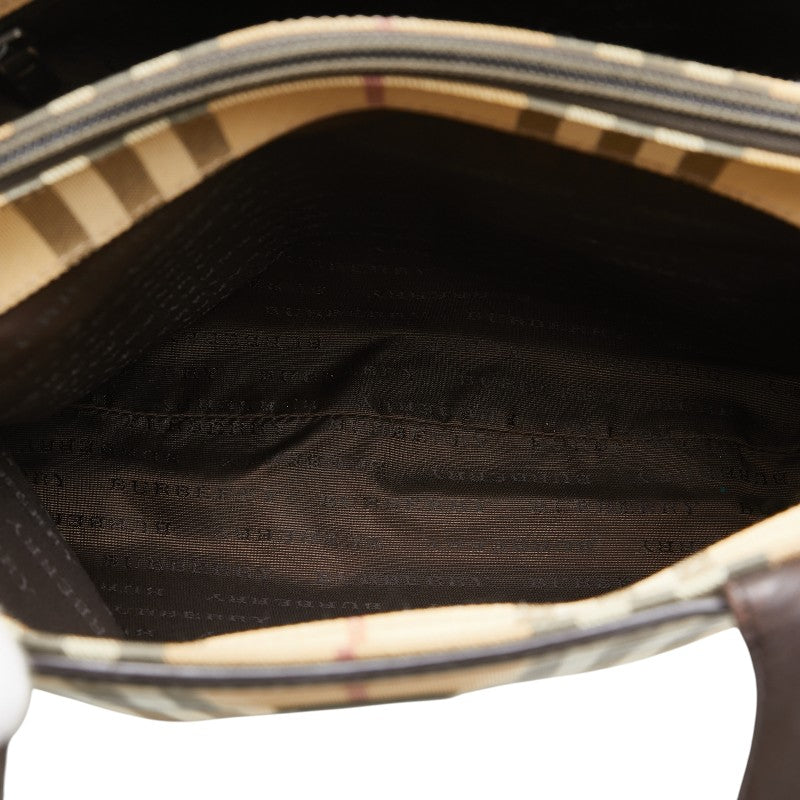 バーバリー ノバチェック ハンドバッグ トートバッグ ベージュ ブラウン PVC レザー レディース BURBERRY 【中古】
