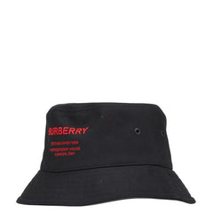 バーバリー ロゴ バケットハット サイズ:L(59cm) ブラック レッド コットン レザー メンズ BURBERRY 【中古】