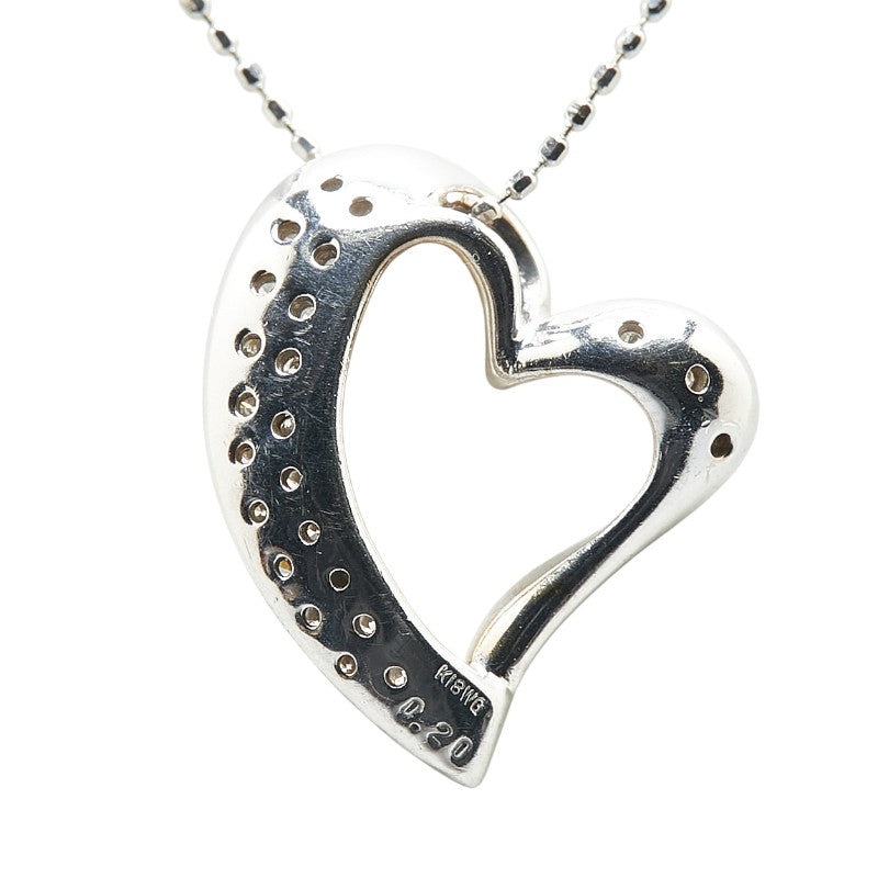 K18WG ホワイトゴールド ダイヤ0.20ct ハート モチーフ ネックレス レディース 【中古】
