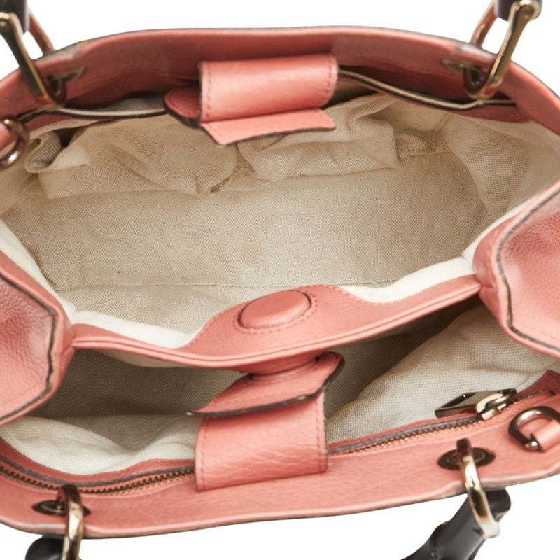グッチ バンブー ショッパー スモール ハンドバッグ ショルダーバッグ 2WAY 336032 ピンク レザー レディース GUCCI 【中古】