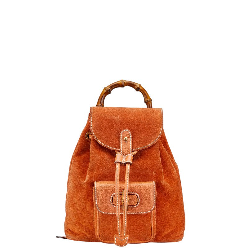 グッチ バンブー リュック バックパック 003 2058 0030 オレンジ スウェード レザー レディース GUCCI 【中古】