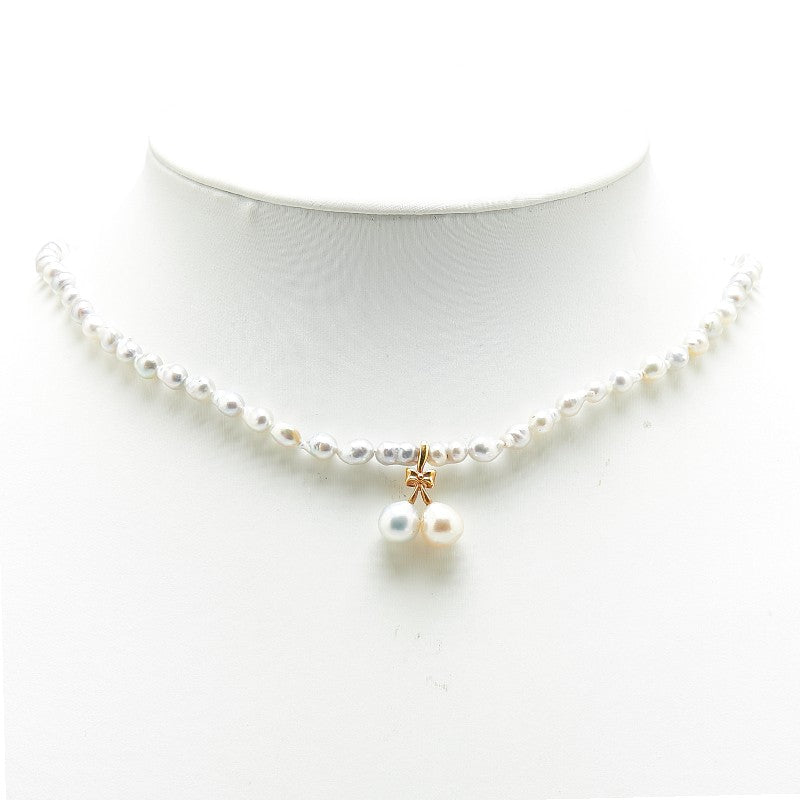 リボン モチーフ ネックレス シルバー ゴールド パール K18 ゴールド レディース 【中古】