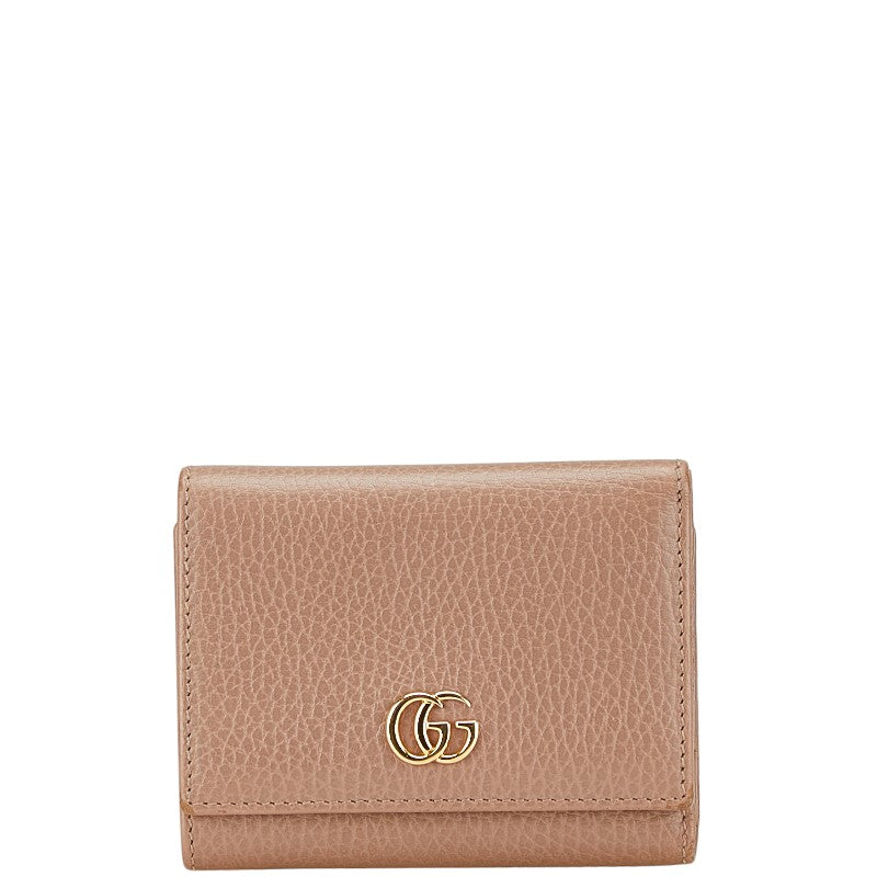 グッチ プチマーモント ダブルG コンパクトウォレット 474746 ベージュ レザー レディース GUCCI 【中古】