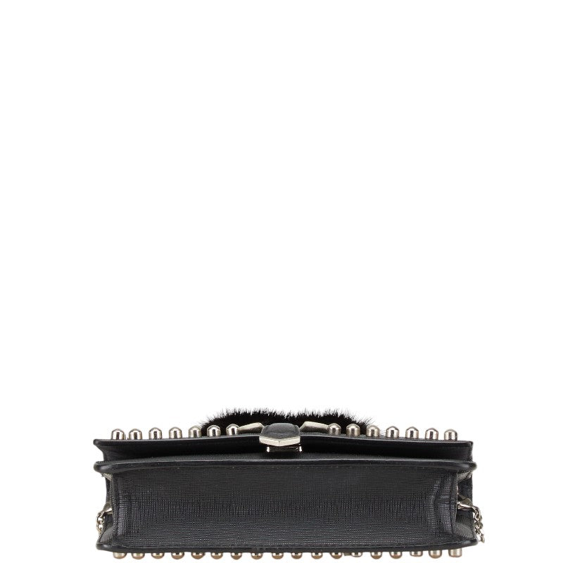 フェンディ モンスター カールラガーフェルド ウォレットチェーン 8M0346 ブラック マルチカラー レザー ファー レディース FENDI 【中古】