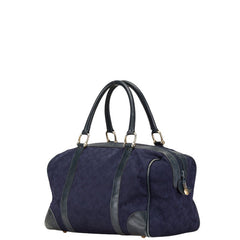 セリーヌ Cマカダム ハンドバッグ ミニボストンバッグ ネイビー キャンバス レザー レディース CELINE 【中古】